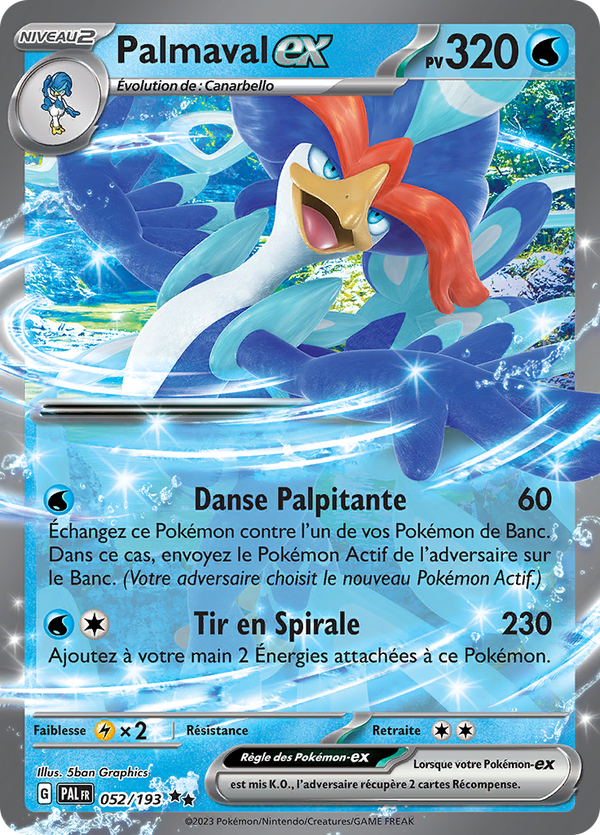 Carte Pokemon PAL fr 052/193 Palmaval EX PV 320 - Eau - Holo