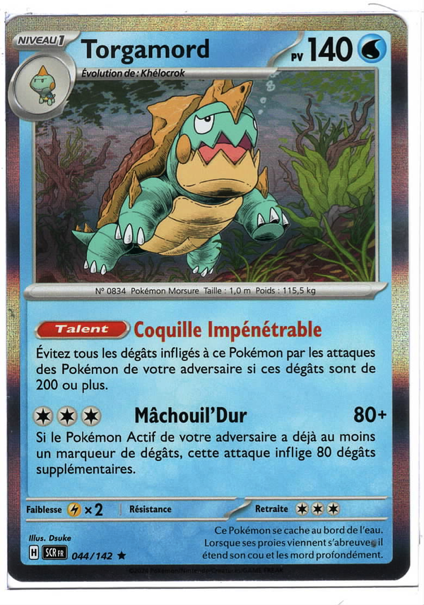 Carte Pokemon SCR fr 044/142 Torgamord - PV 140 - Eau - Brillante