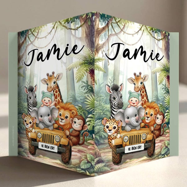 Geboortebord raam | Jungledieren in jeep