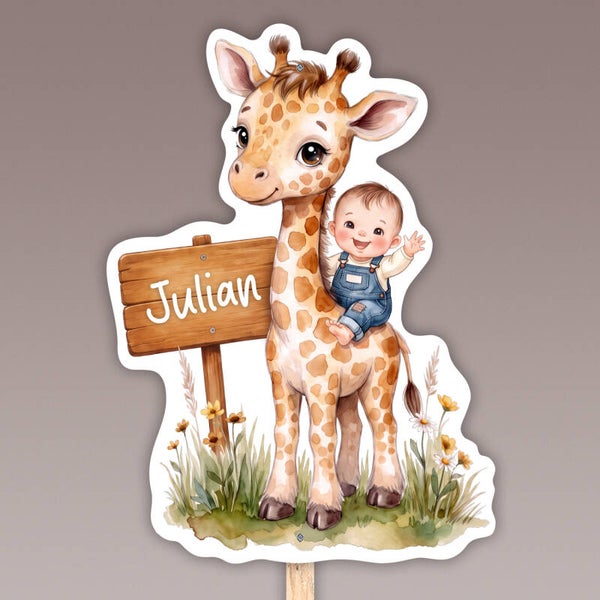 Geboortebord tuin baby met giraffe | Geboorteaankondiging jongen