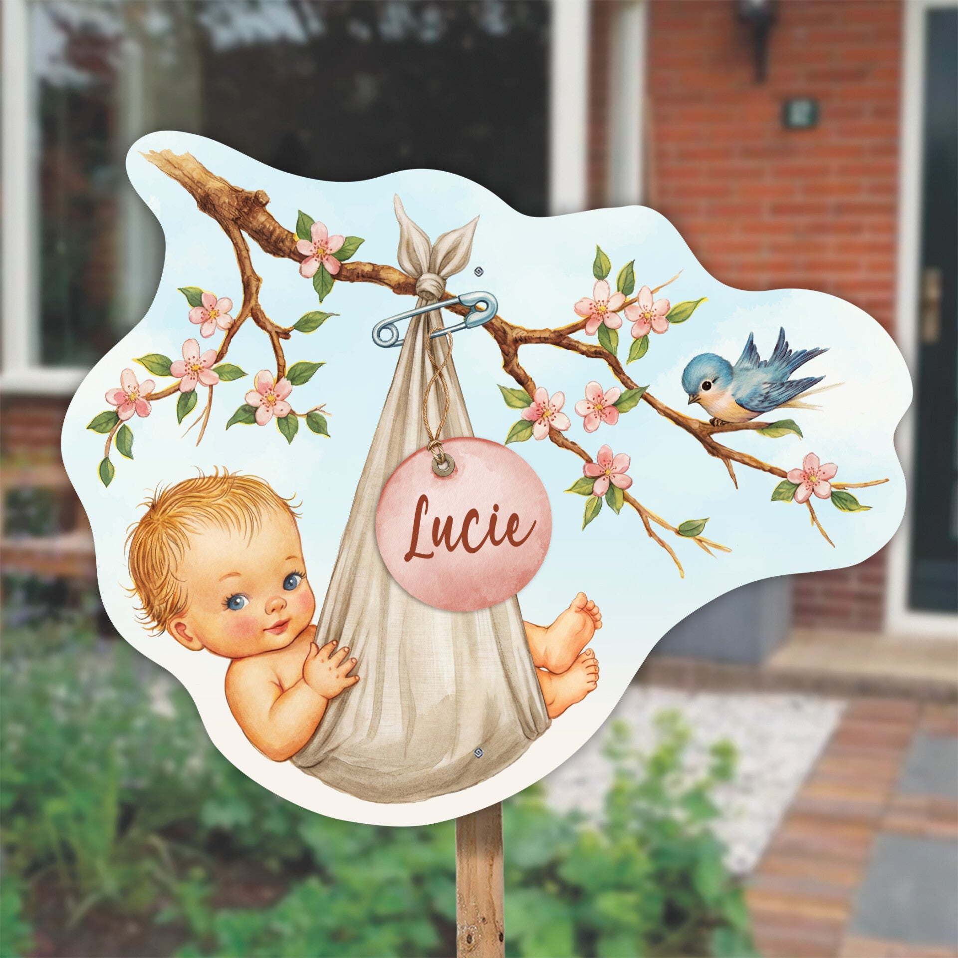 Geboortebord tuin | Baby vintage meisje | Nostalgisch & liefdevol tuinbord