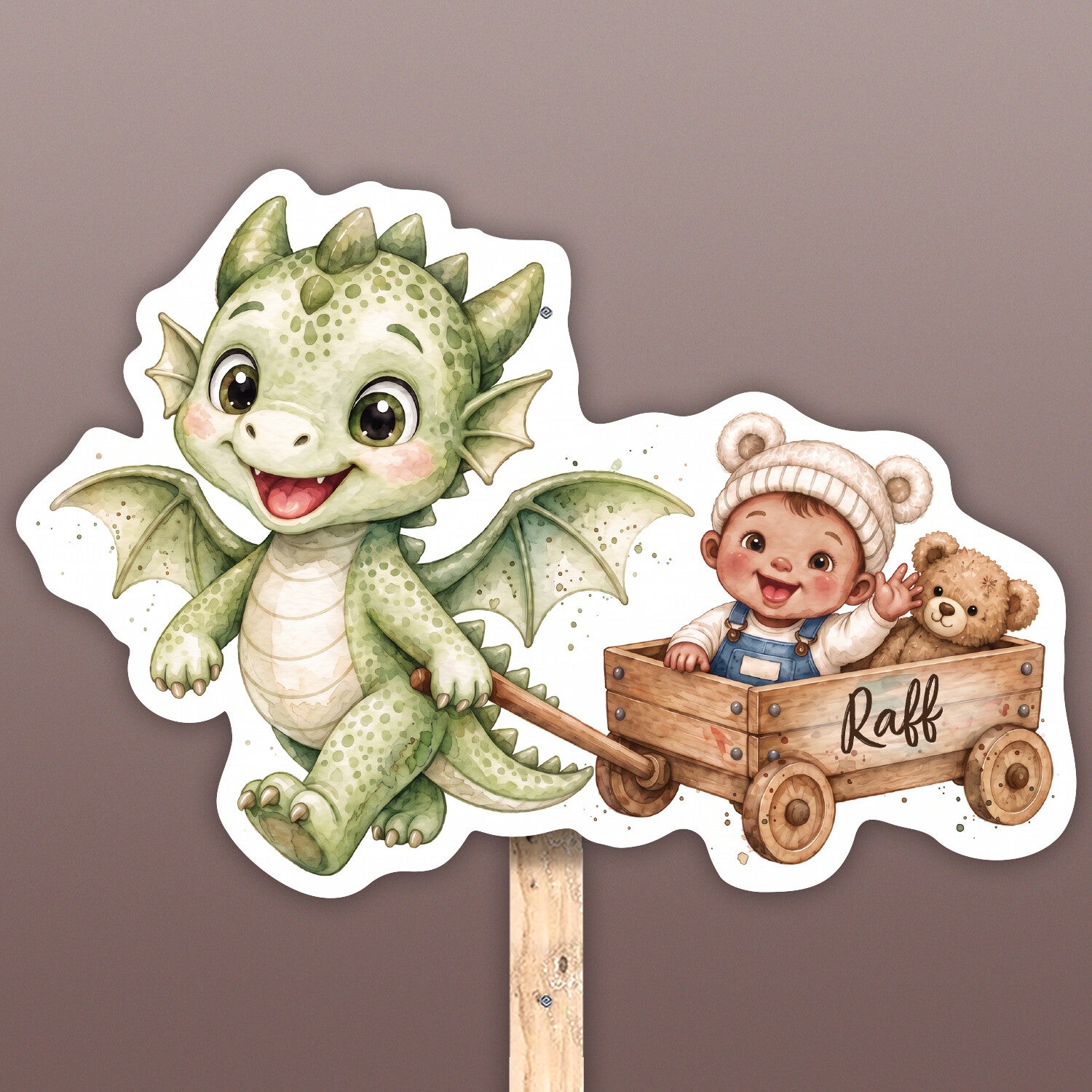 Geboortebord tuin draak met baby bruine huid | Jongen