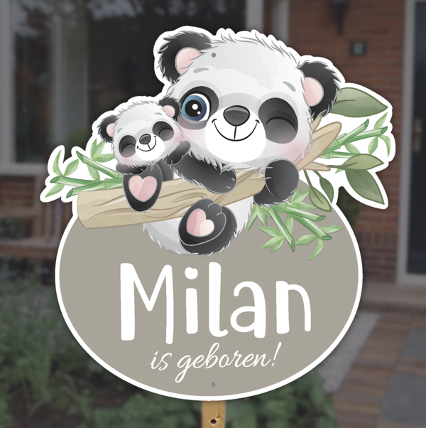Geboortebord Tuin | Panda met baby panda | Grote broer of zus