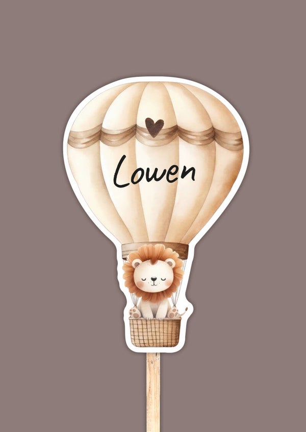 Geboortebord tuin | Leeuw in luchtballon | Neutraal