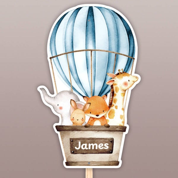 Geboortebord tuin luchtballon met dieren | Jongen