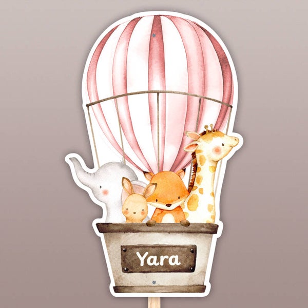Geboortebord tuin luchtballon met dieren | Meisje