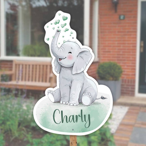 Geboortebord tuin | Olifant met hartjes mintgroen