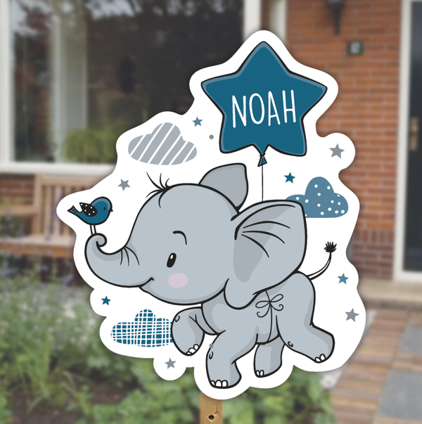 Geboortebord tuin | Olifant met ballon | Jongen