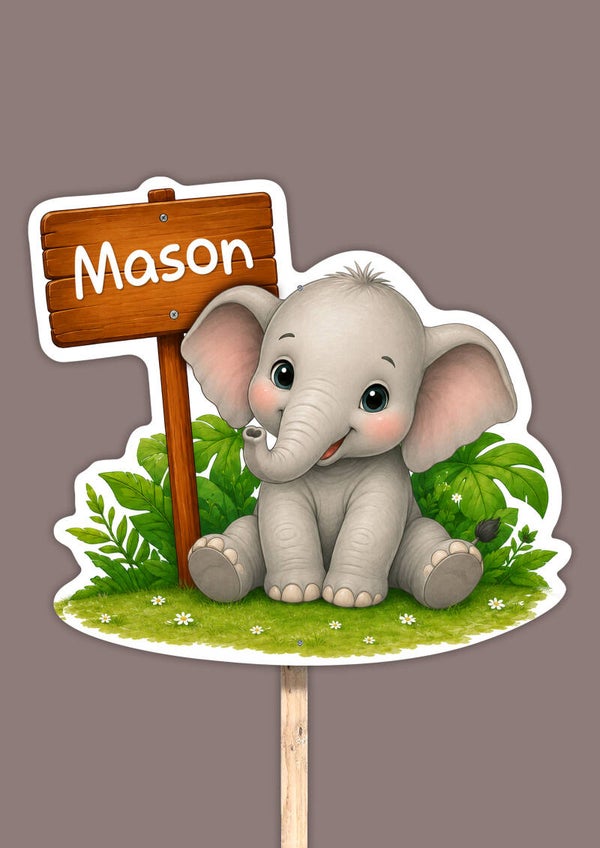 Geboortebord tuin | Olifant met naambord | Jongen of neutraal