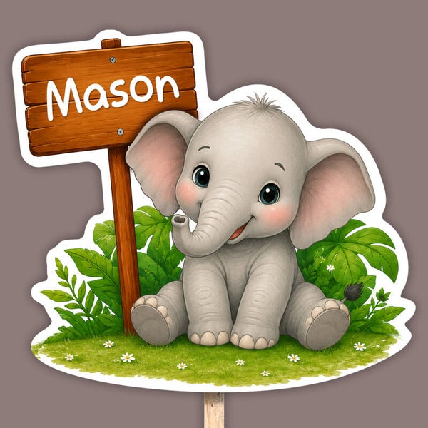 Geboortebord tuin | Olifant met naambord | Jongen of neutraal
