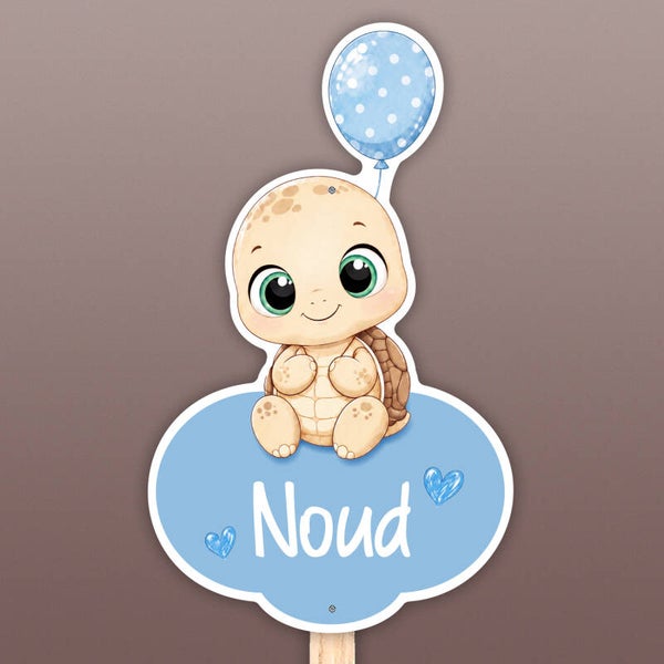 Geboortebord tuin | Schildpad met ballon | Jongen