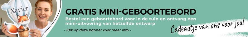 Geboortebord tuin banner; Met mini-versie van geboortebord geleverd