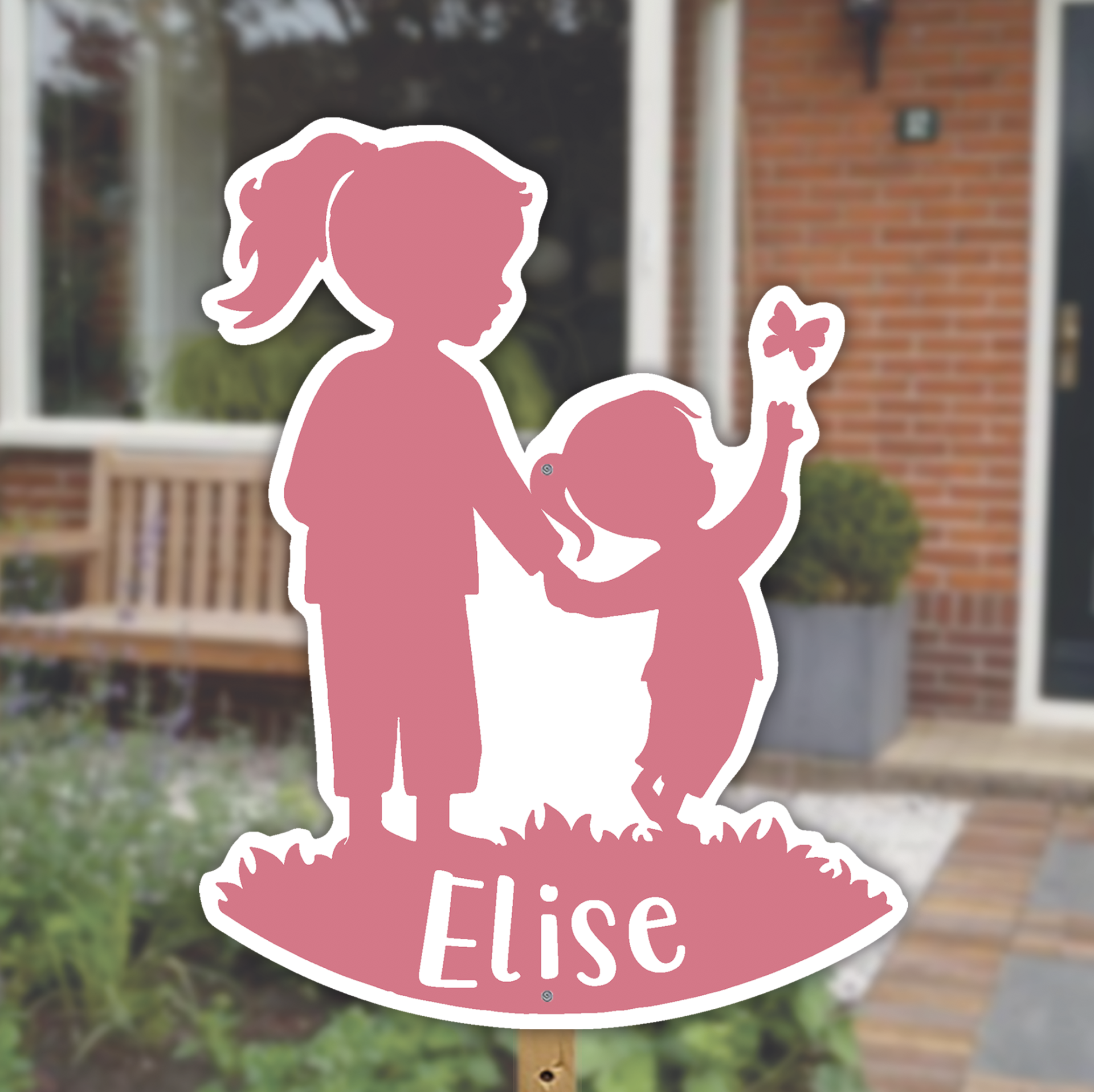 Geboortebord tuin | Silhouet zus met zusje