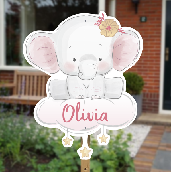 Geboortebord lief olifantje op wolkje | Meisje