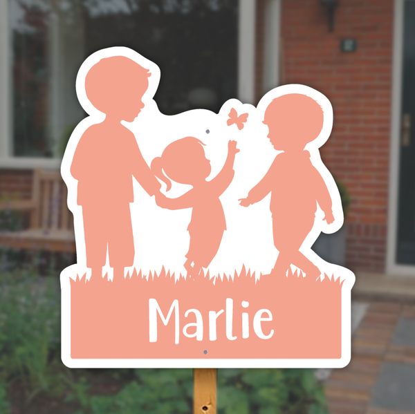 Geboortebord silhouette broers met klein zusje