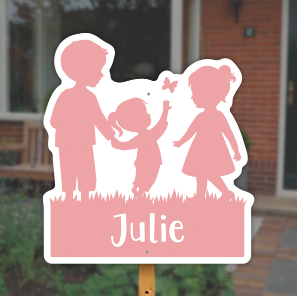 Geboortebord silhouette broer en zus met klein zusje