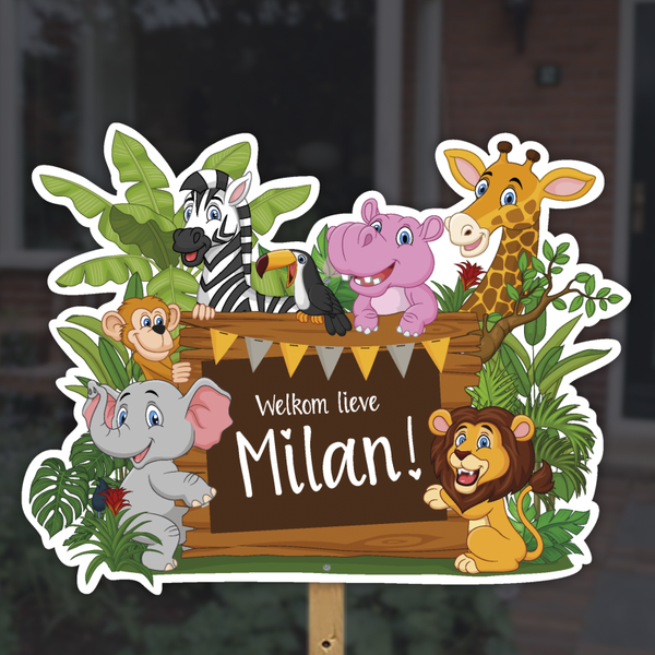 Geboortebord jungledieren houten bord | Neutraal