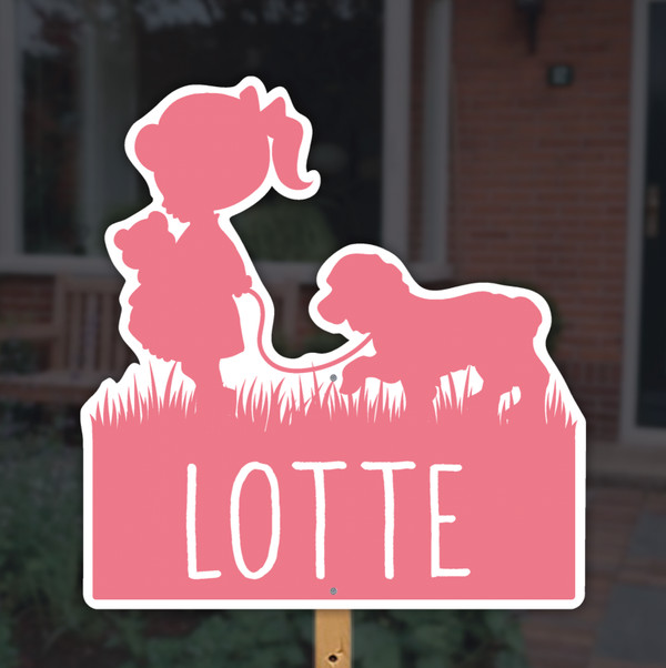 Geboortebord silhouet meisje met hondje