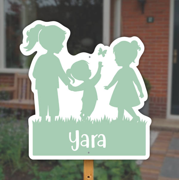 Geboortebord silhouette grote zussen met klein zusje