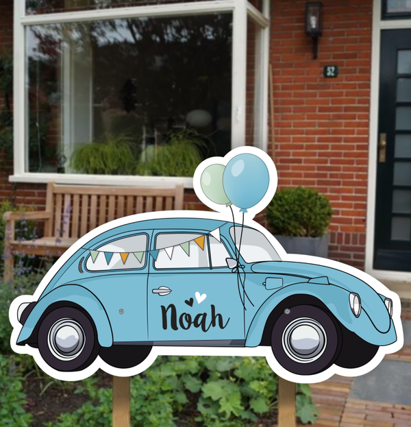Geboortebord auto kever jongen