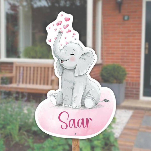 Geboortebord olifant met hartjes meisje