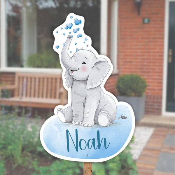 Geboortebord olifant met hartjes jongen