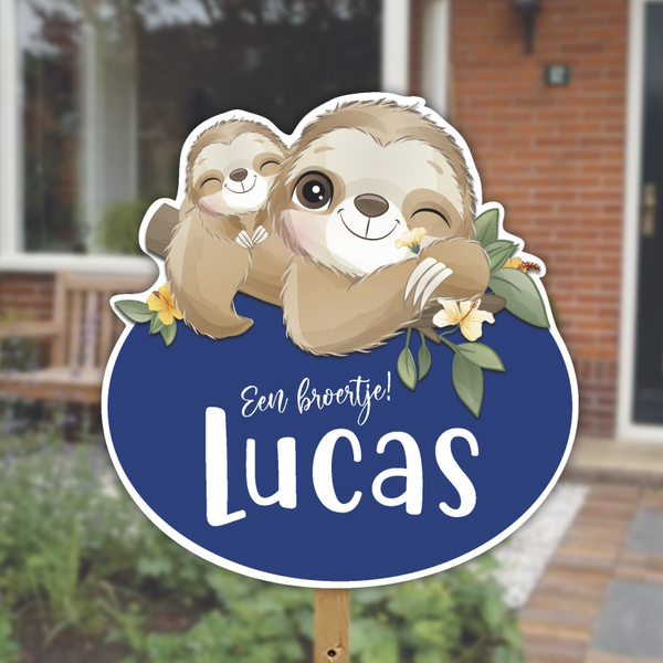 Geboortebord luiaards jongen – grote broer of zus met broertje