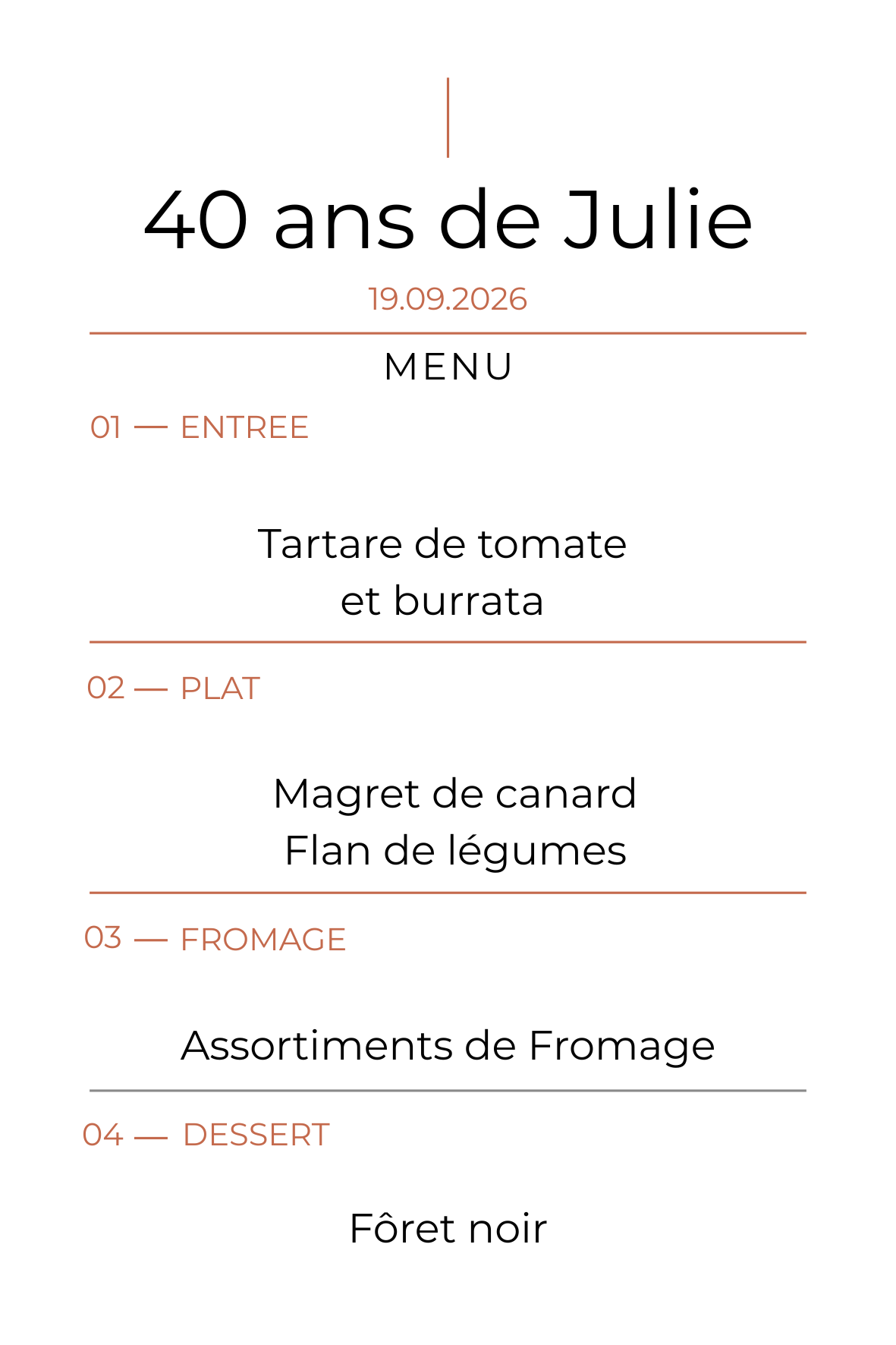Menu Minimaliste - Grand Format A5 - Mariage, Anniversaire, Baptême (Collection Minimaliste)