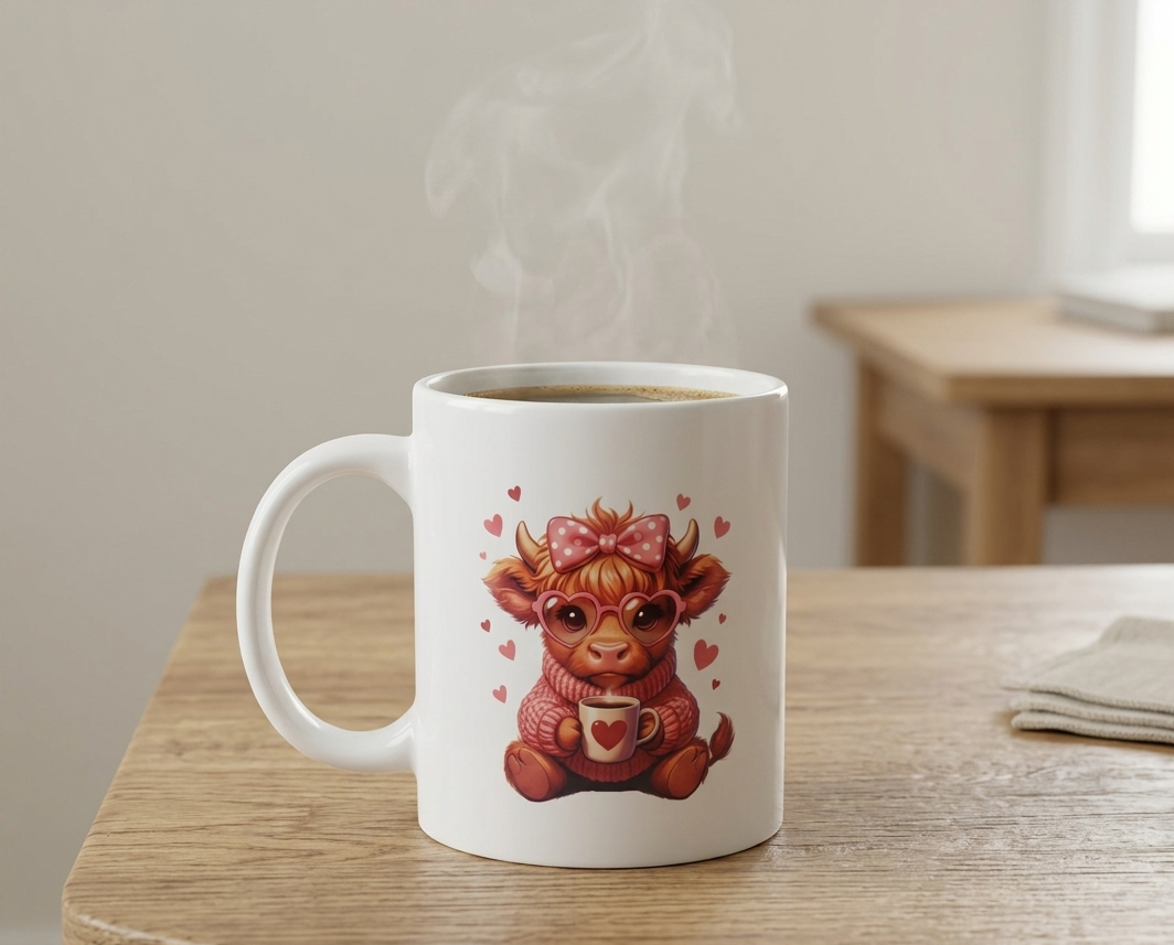 Highland Mignonne – Tasse Style "Coquette" Rose et Cœurs