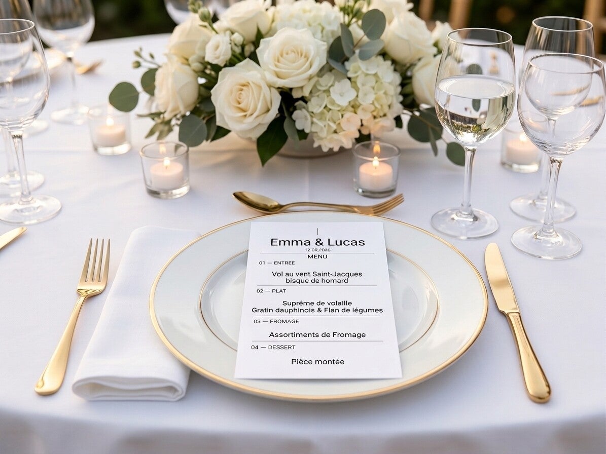 Menu Minimaliste - Format Carte 10x15  – Mariage, Anniversaire, Baptême (Collection Minimaliste)
