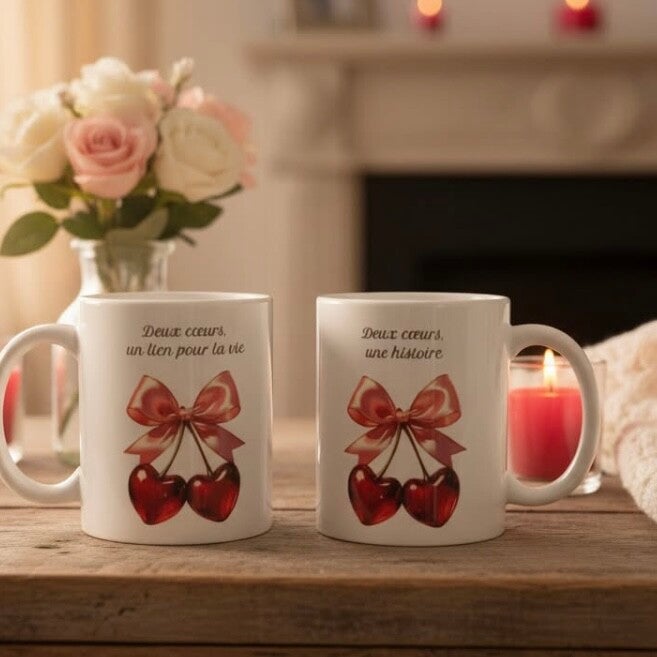 "Cerises Cœurs" au Choix – Tasse de Couple Individuelle