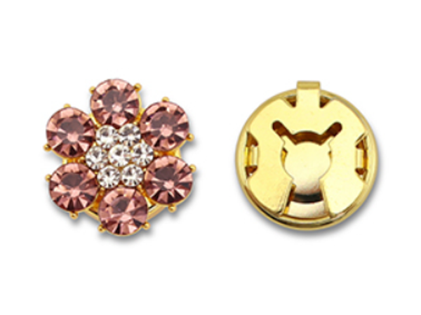 Eco-brass® metaal button covers zirconia flower Gold-vintage pink-crystal