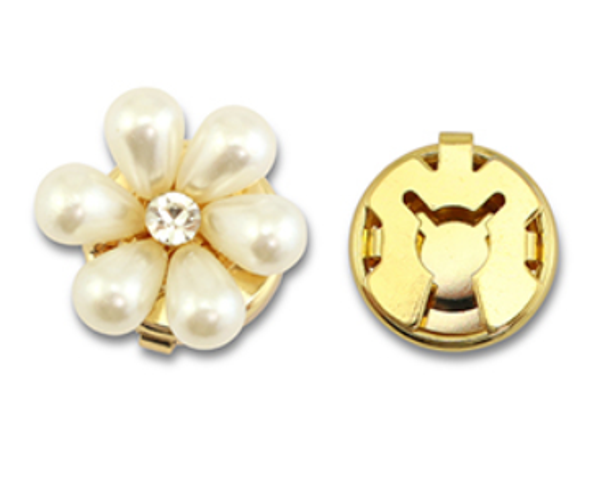 Eco-brass® metaal button covers pearls flower Gold-white-crystal