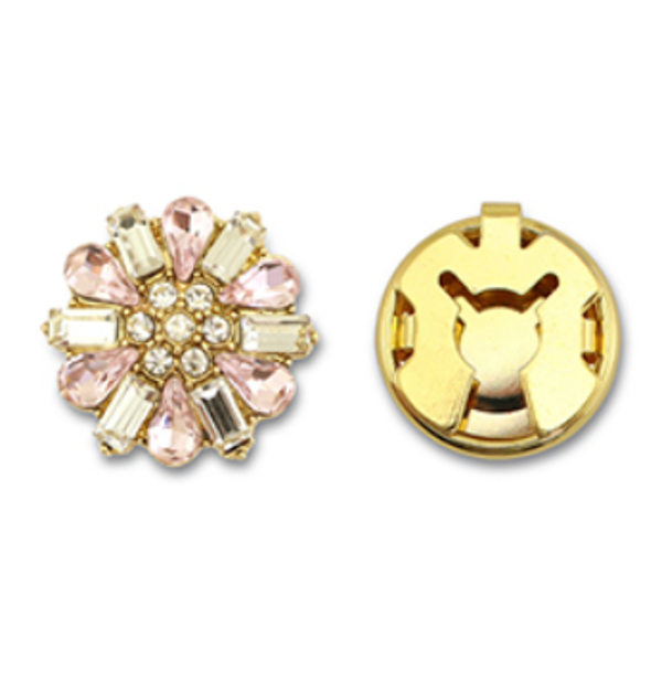 Eco-brass® metaal button covers zirconia flower Gold-crystal-light pink
