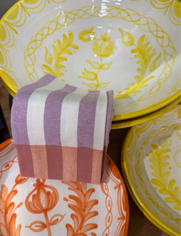 Gestreepte Theedoek in Roze en Lila