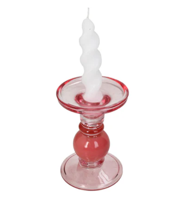 Candle Holder Glass Pink 9x9x13cm