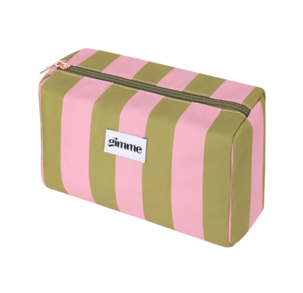 Candy Stripe toilettas – stijlvolle make-up tas in roze en olijfgroen