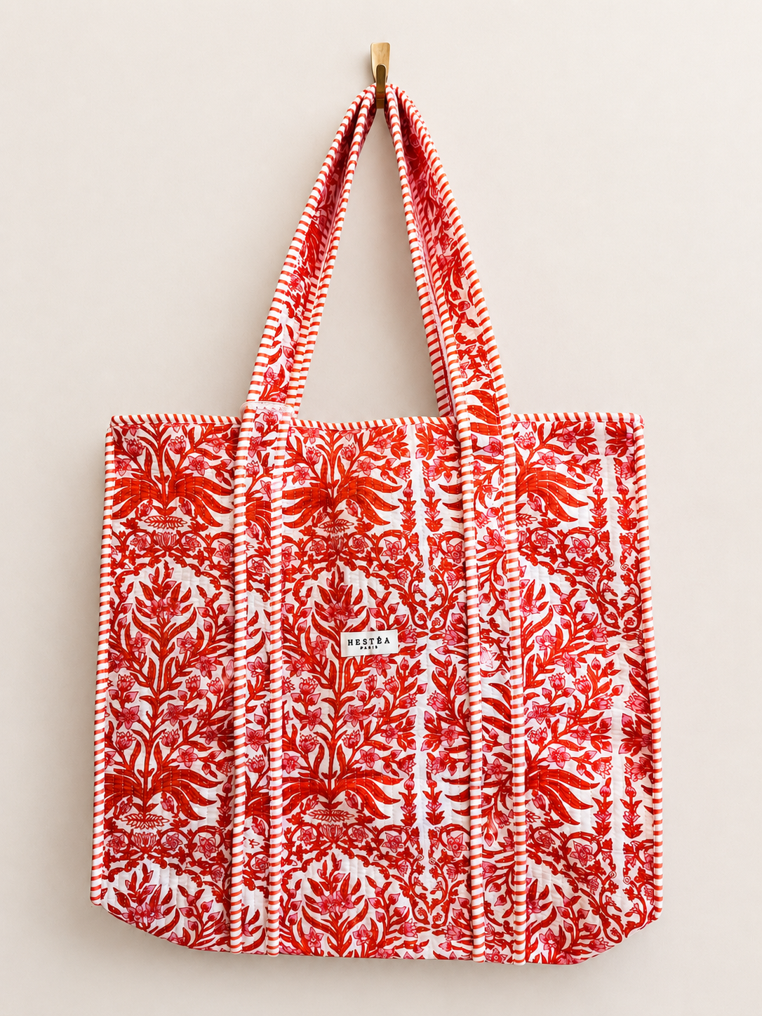Gewatteerde Shopper Tas, Oranje Bloemenprint