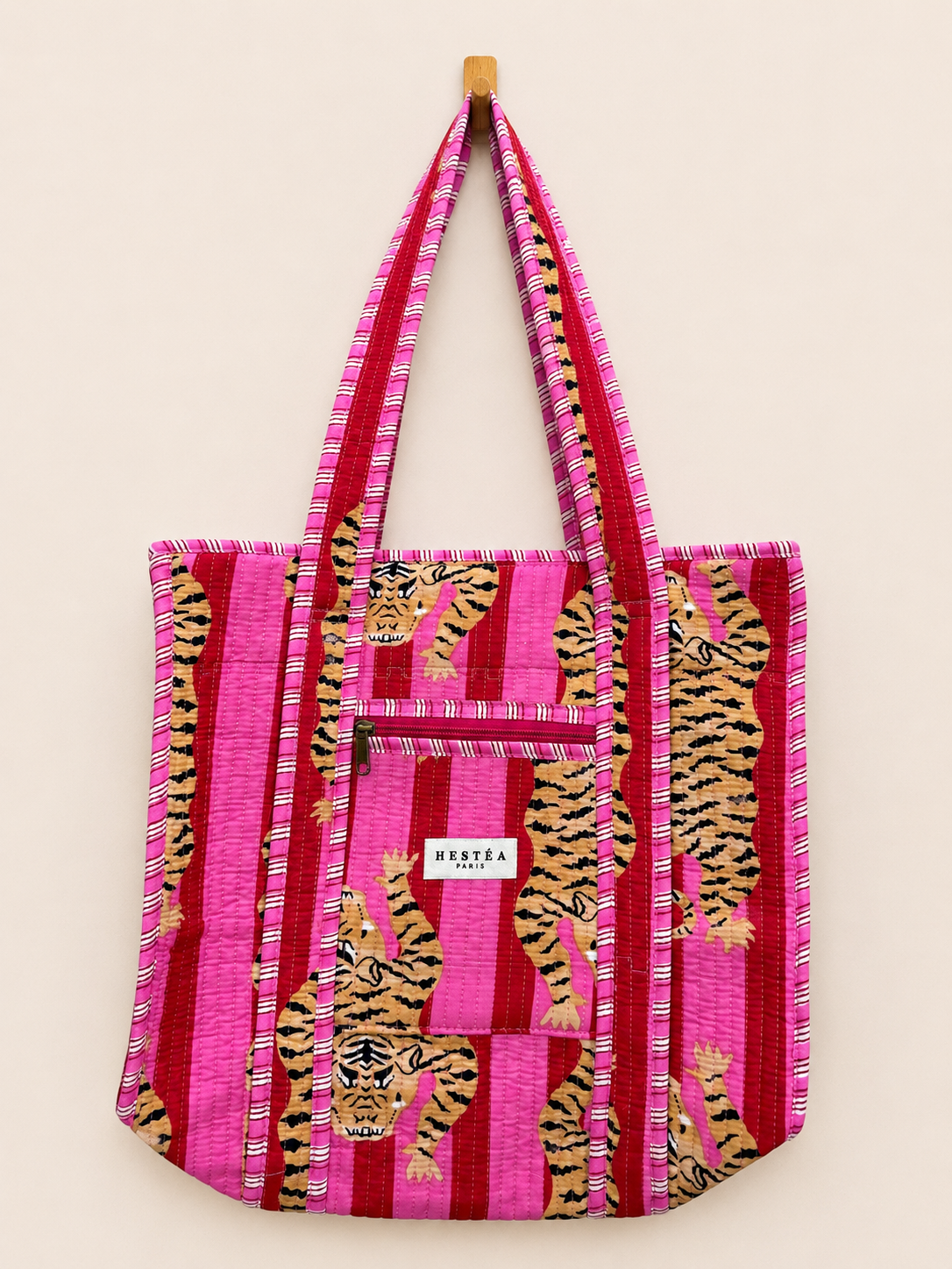 Gewatteerde Shopper Tas, Roze Tijgerprint