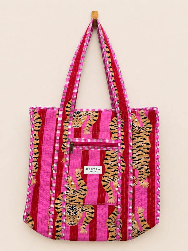 Gewatteerde Shopper Tas, Roze Tijgerprint