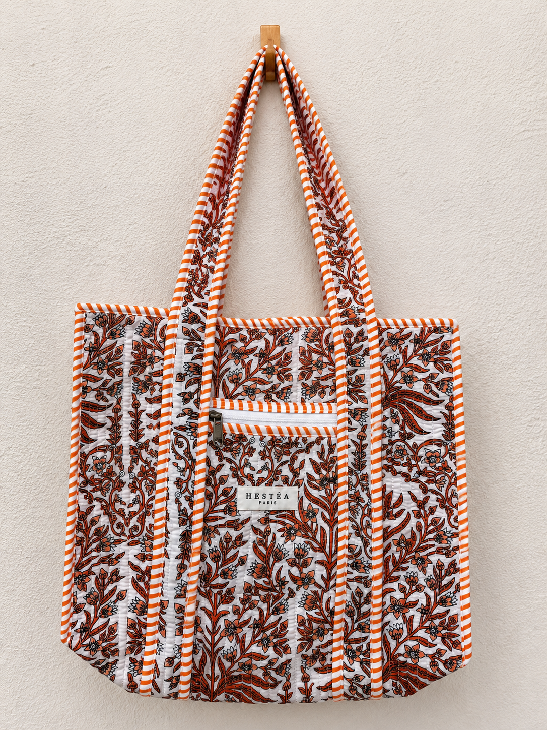 Gewatteerde Shopper Tas, Donker Oranje Bloemenprint