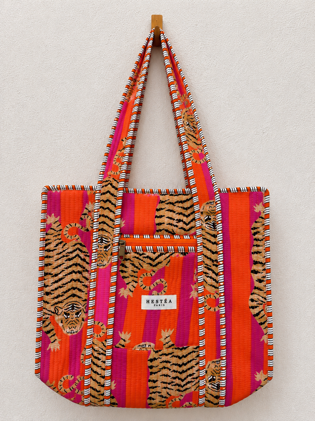 Gewatteerde Shopper Tas, Oranje Tijgerprint
