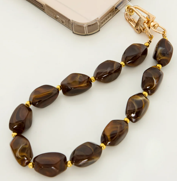 Mocha Luxe telefoonketting – elegante telefoonketting met bruine kralen