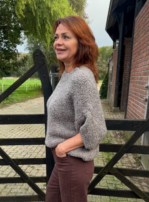 Oversized trui met korte mouw - lichtgrijs