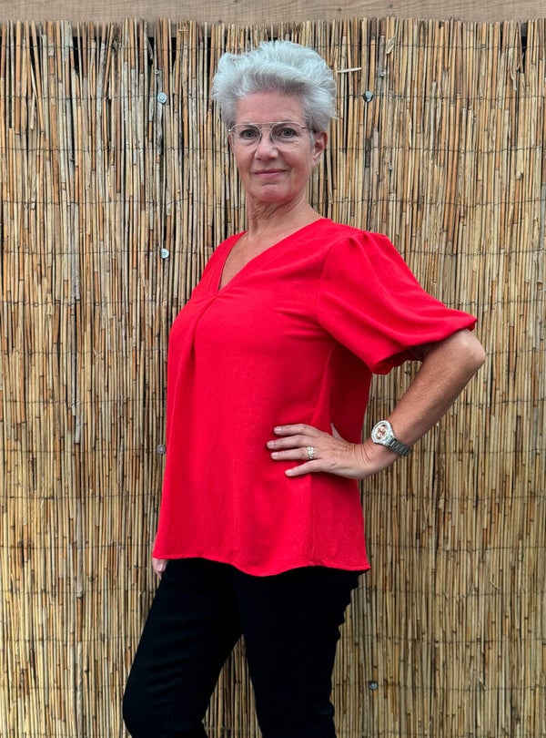 V-hals top met ballonmouw - rood
