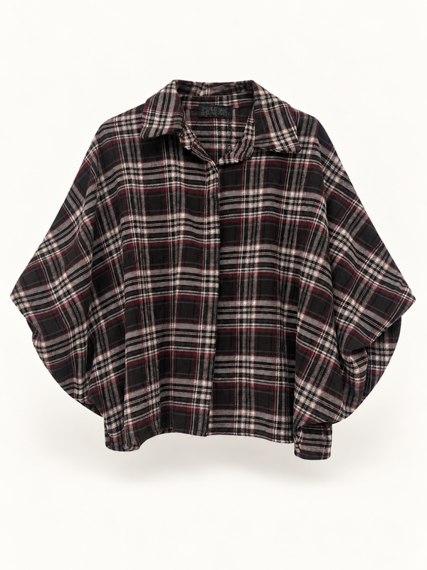 Geruite blouse met driekwart mouw - antraciet