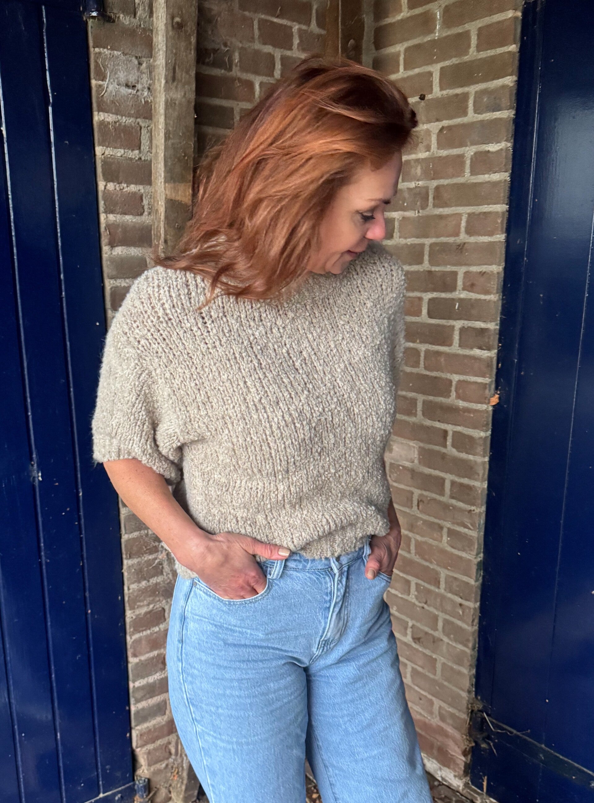 Trui korte mouw - taupe