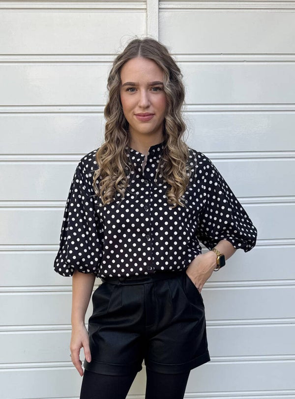 Blouse polka dots - zwart/wit