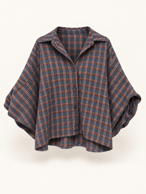 Geruite blouse met driekwart mouw - blauw
