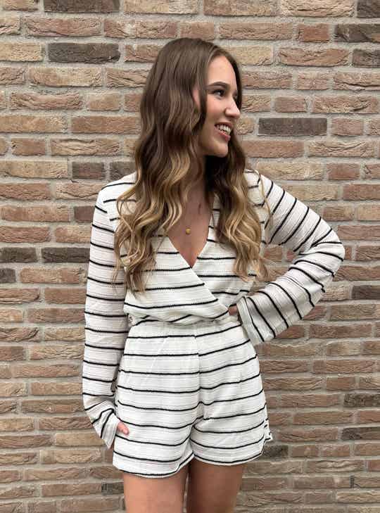 Gestreepte jumpsuit - wit/zwart